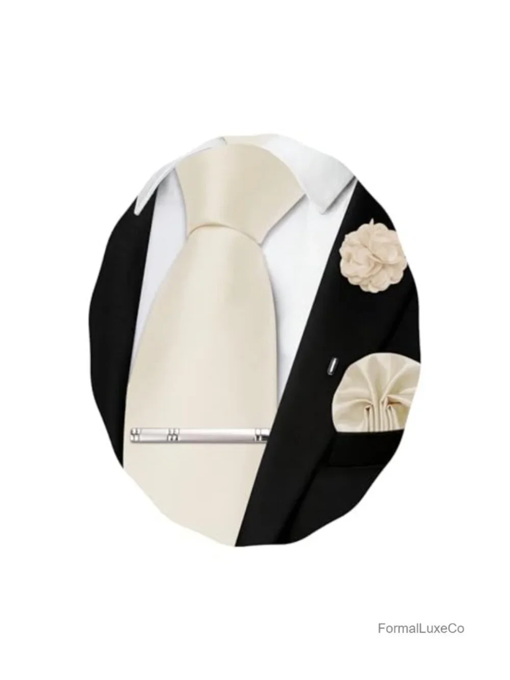 Men's Satin Tie and Pocket Square Set with Tie Clip and Lapel Pin